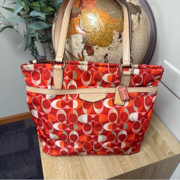 Coach Vibrant Red and Tan Tote Bag - Picture 1 of 3
